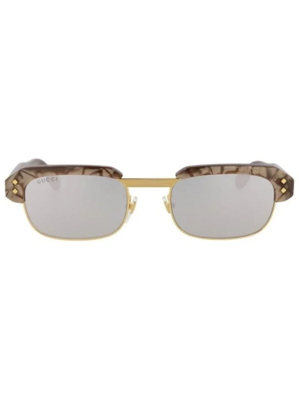 New Gucci Mens Square/Rectangle Brown Brown Silver Fashion Designer Sunglasses